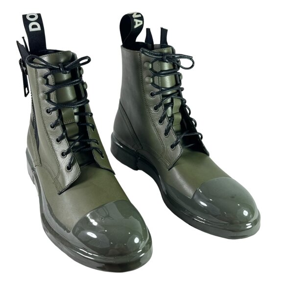 $1,345 DOLCE & GABBANA Military Green Leather Firenze Combat Men\'s Boots 7UK 8US main image 8